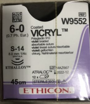 Chỉ phẫu thuật Vicryl 6-0, 45cm, S-14 8.0mm, 1/4c W9552