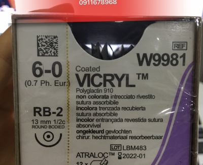Chỉ Phẫu Thuật Tổng Hợp Tự Tiêu Tiệt Trùng VICRYL™ ( Polyglactin ) 6-0 W9981