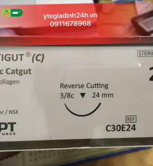 Chỉ tan chậm tự nhiên Trustigut (C) (Chromic Catgut) số 2/0, dài 75 cm, kim tam giác 3/8c, dài 24 mm
