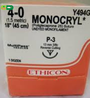 Chỉ Phẫu Thuật MONOCRYL*MONOCRYL UNDYED 4-0 P-3 18 13mm 3/8 circle cutting Y494G