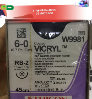Chỉ Phẫu Thuật Tổng Hợp Tự Tiêu Tiệt Trùng VICRYL™ ( Polyglactin ) 6-0 W9981