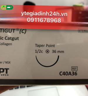 Chỉ tan chậm tự nhiên Trustigut (C) (Chromic Catgut) số 0, dài 75 cm, kim tròn 1/2c, dài 36 mm.