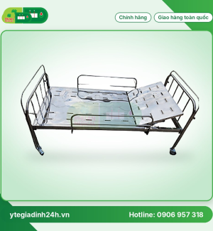 Giường 1 tay quay Inox 201 vạc tấm liền có thanh chắn, bánh xe 