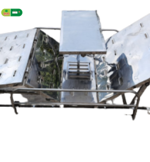 Giường 2 tay quay Inox 201 vạc tấm liền có bàn ăn, thanh chắn, bánh xe