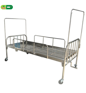Giường 1 tay quay Inox 201 vạc hộp có thanh chắn, bánh xe và bô vệ sinh