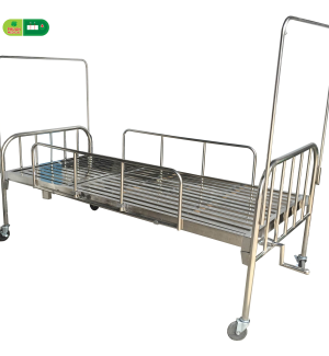 Giường 1 tay quay Inox 201 vạc hộp có thanh chắn, bánh xe