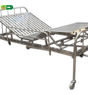 Giường 2 tay quay Inox 201 vạc hộp có thanh chắn, bánh xe 