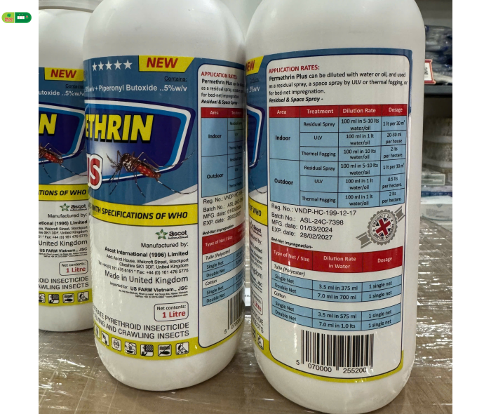 Thuốc diệt muỗi và côn trùng Permethrin Plus Chai 1L (Hàng chính hãng Nhập khẩu Anh Quốc)