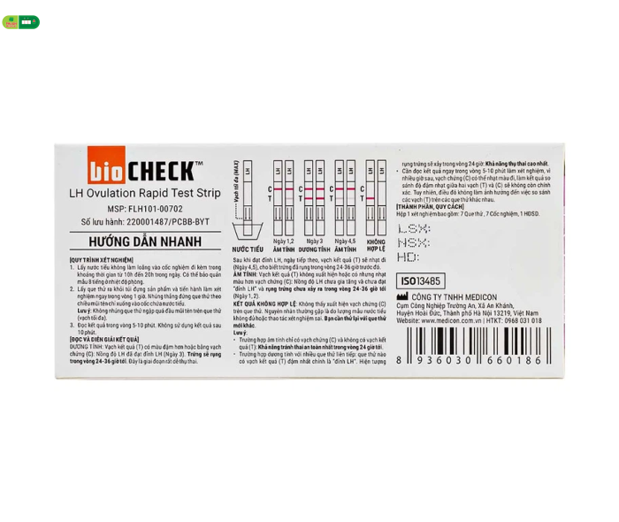 Que thử phát hiện ngày rụng trứng Bio Check cho kết quả trong 5 - 10 phút (7 cái)