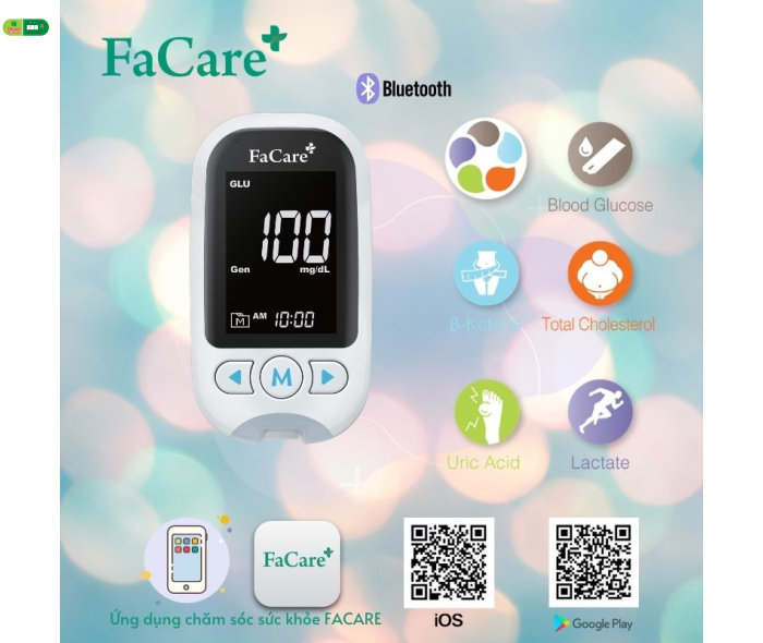 Máy đo đa thông số FaCare M168, đo đường huyết, mỡ máu, acid uric, ketone, lactate