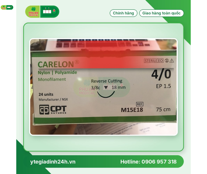 Chỉ Phẫu Thuật CPT Carelon Nylon 4/0 75cm 3/8