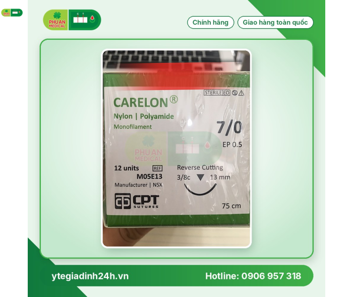 Chỉ Phẫu Thuật CPT-Carelon(Nylon/Polyamide) 7/0 3/8c 13mm