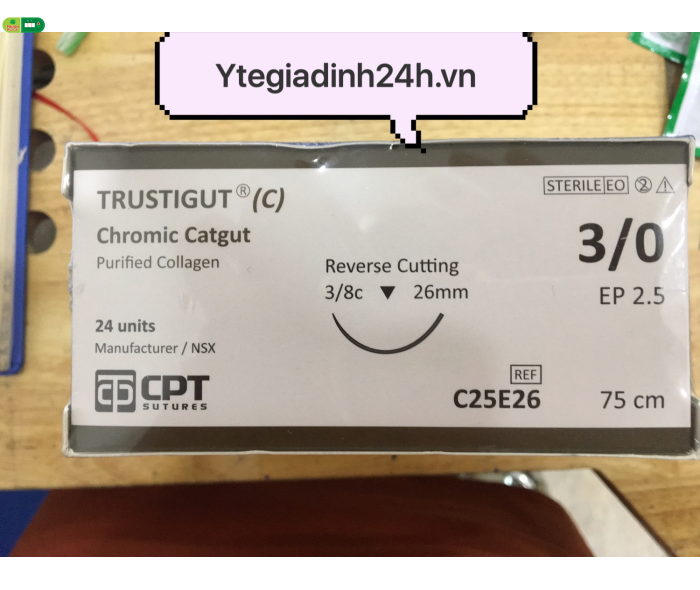 Chỉ Phẫu Thuật CPT - TRUSTIGUT Chromic Catgut 3/0 3/8c 26mm  75cm