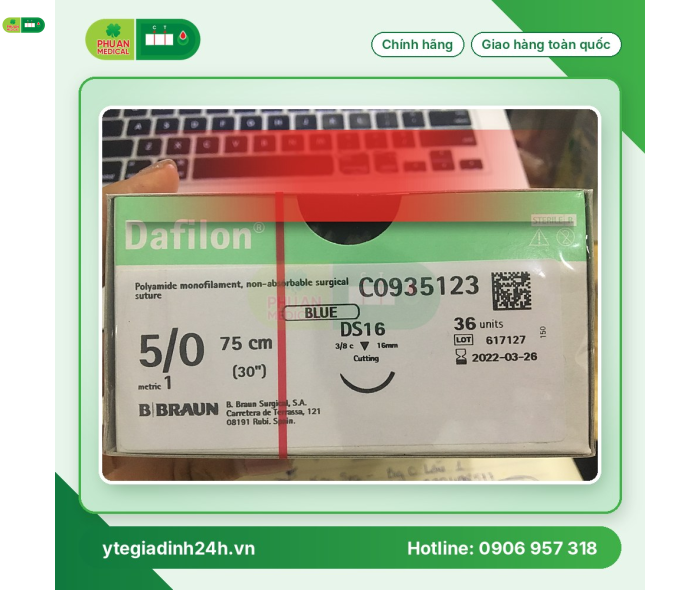 Chỉ Phẫu Thuật Dafilon Blue 5/0 ( 1 ) 75cm DS16