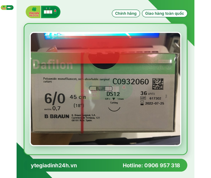 Chỉ Phẫu Thuật Dafilon Blue 6/0 ( 0,7 ) 45cm DS12 