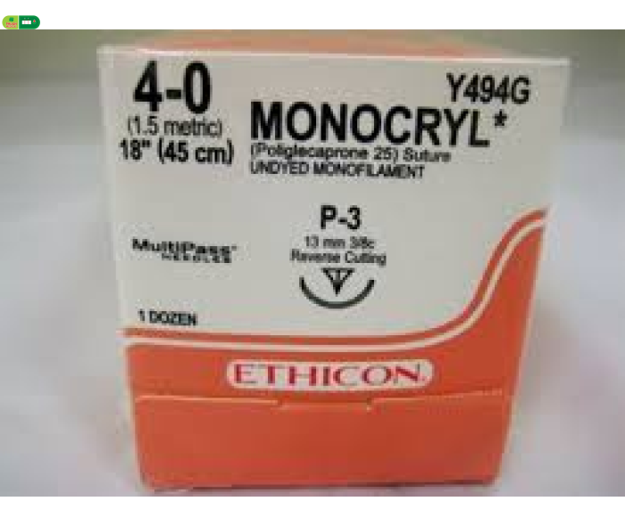 Chỉ Phẫu Thuật MONOCRYL*MONOCRYL UNDYED 4-0 P-3 18 13mm 3/8 circle cutting Y494G