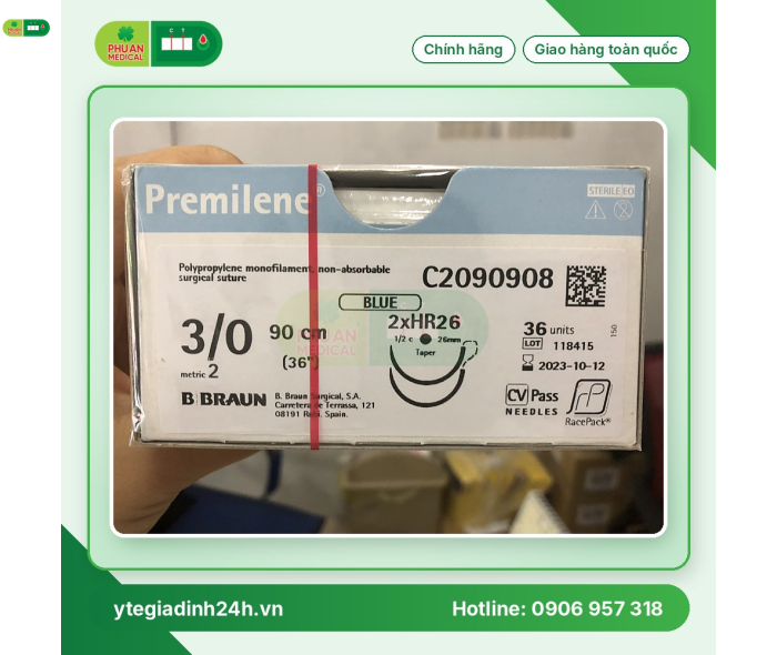 Chỉ phẫu thuật Premilene 3/0 (2) 90cm 2XHR26 CV RCP C2090908