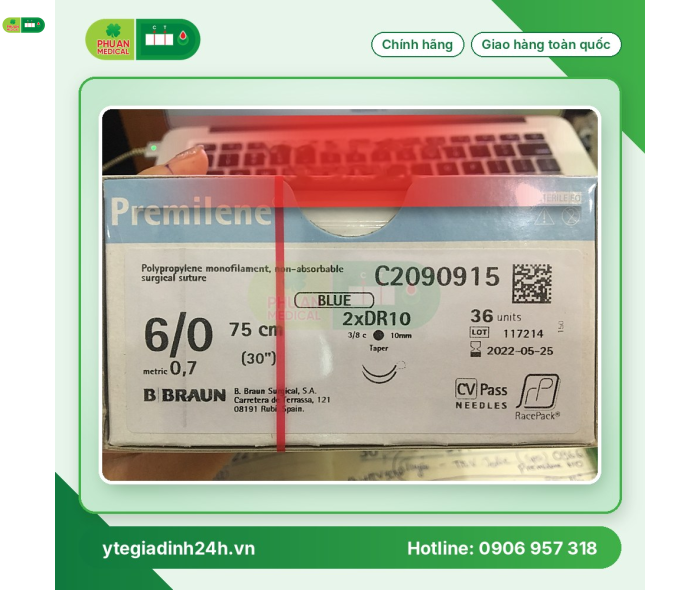 Chỉ phẫu thuật PREMILENE 6/0(0,7) 75cm 2XDR10 CV RCP C2090915