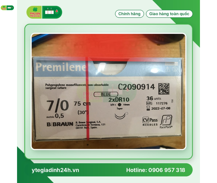 Chỉ phẫu thuật PREMILENE 7/0(0,5) 75cm 2XDR10 CV RCP C2090914