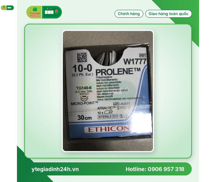 Chỉ phẫu thuật Prolene 10-0, 6,5mm, 3/8c, 30cm W1777