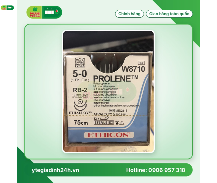 Chỉ phẫu thuật tổng hợp đơn sợi không tiêu tiệt trùng PROLENE 5.0 W8710