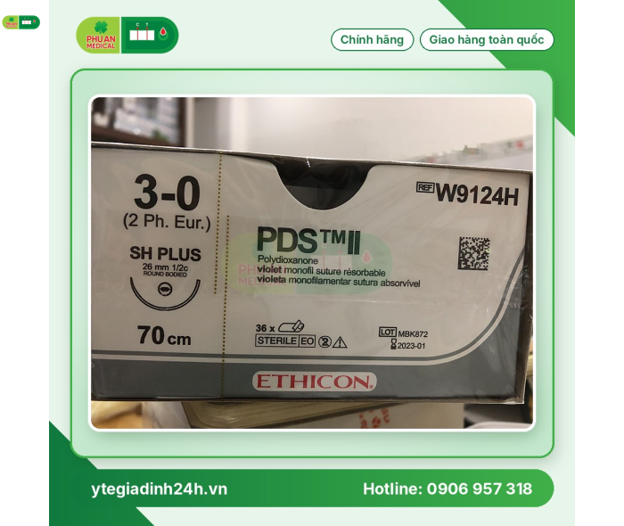 Chỉ phẫu thuật tổng hợp đơn sợi tự tiêu tiệt trùng PDS II W9124H
