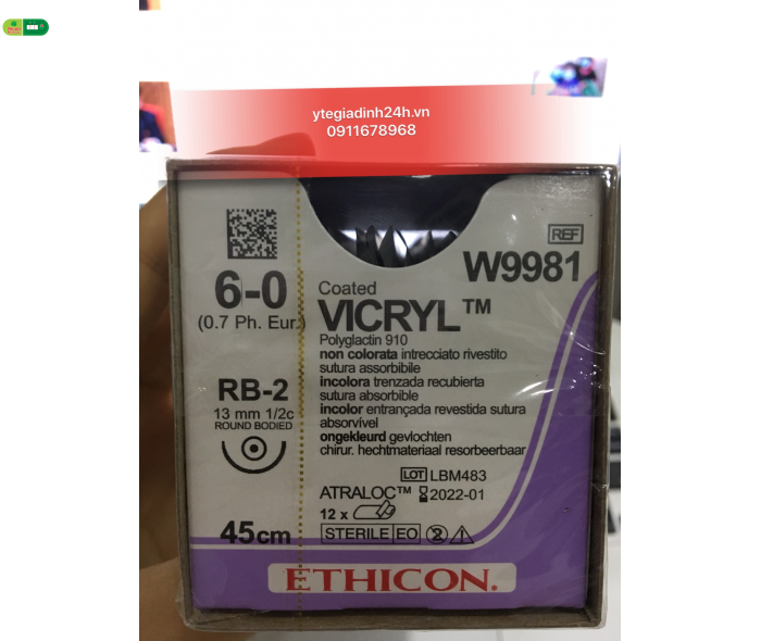 Chỉ Phẫu Thuật Tổng Hợp Tự Tiêu Tiệt Trùng VICRYL™ ( Polyglactin ) 6-0 W9981