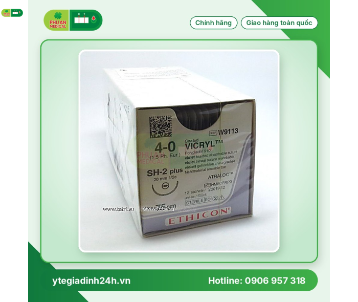 Chỉ Phẫu Thuật Tổng Hợp Tự Tiêu Tiệt Trùng VICRYL™ ( Polyglactin ) 4-0 W9113