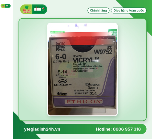 Chỉ Phẫu Thuật Tổng Hợp Tự Tiêu Tiệt Trùng VICRYL™ ( Polyglactin ) 6-0 W9752