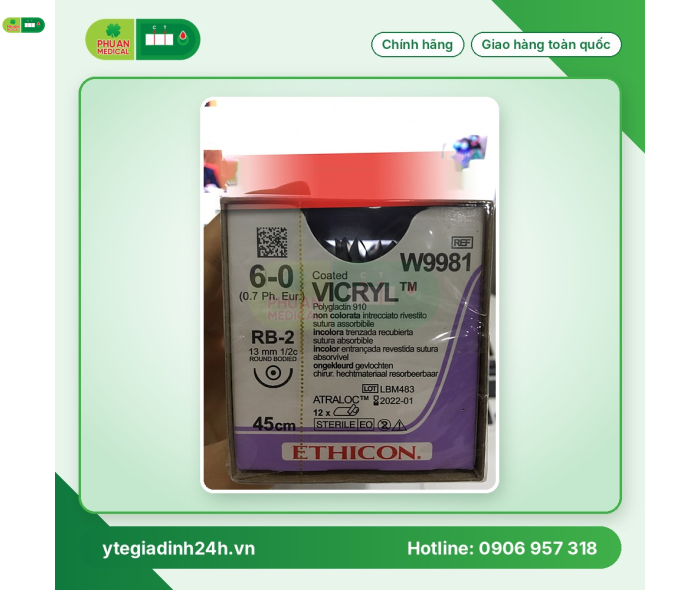 Chỉ Phẫu Thuật Tổng Hợp Tự Tiêu Tiệt Trùng VICRYL™ ( Polyglactin ) 6-0 W9981