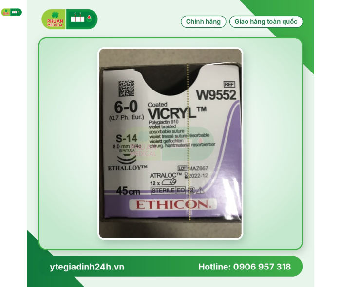 Chỉ phẫu thuật Vicryl 6-0, 45cm, S-14 8.0mm, 1/4c W9552