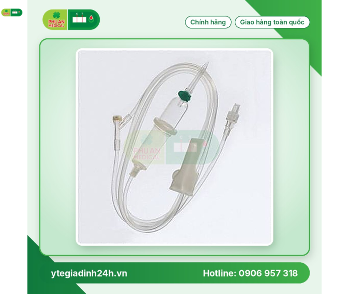 Dây truyền dịch 20 giọt/ml Có bầu đếm giọt 2 ngăn (cứng - mềm) Không có chất phụ gia DEHP