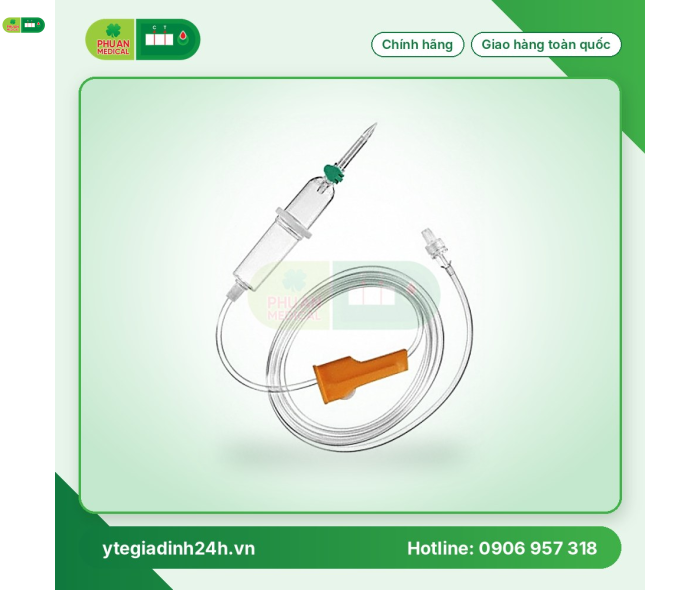 Dây truyền dịch 60 giọt/ml có bầu đếm giọt 2 ngăn (cứng - mềm), có khóa luer lock, không chứa DEHP