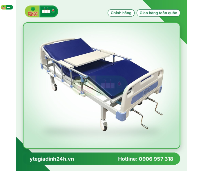 Giường 2 tay quay sắt sơn tĩnh điện