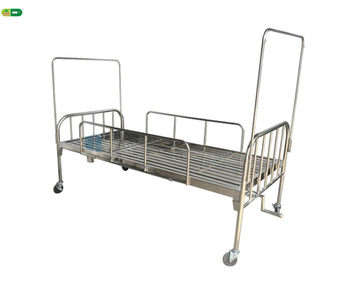 Giường 1 tay quay Inox 201 vạc hộp có thanh chắn, bánh xe và bô vệ sinh