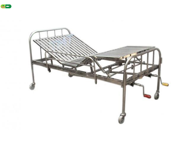 Giường 2 tay quay Inox 201 vạc hộp có thanh chắn, bánh xe 