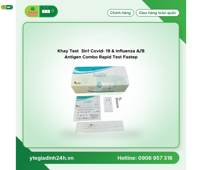 Khay test nhanh CÚM 3in1 Flu A/B & COVID FASTEP