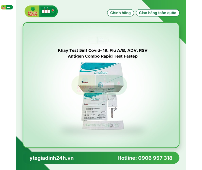 Khay test nhanh CÚM 5in1 Flu A/B - RSV & ADV - COVID Hãng FASTEP
