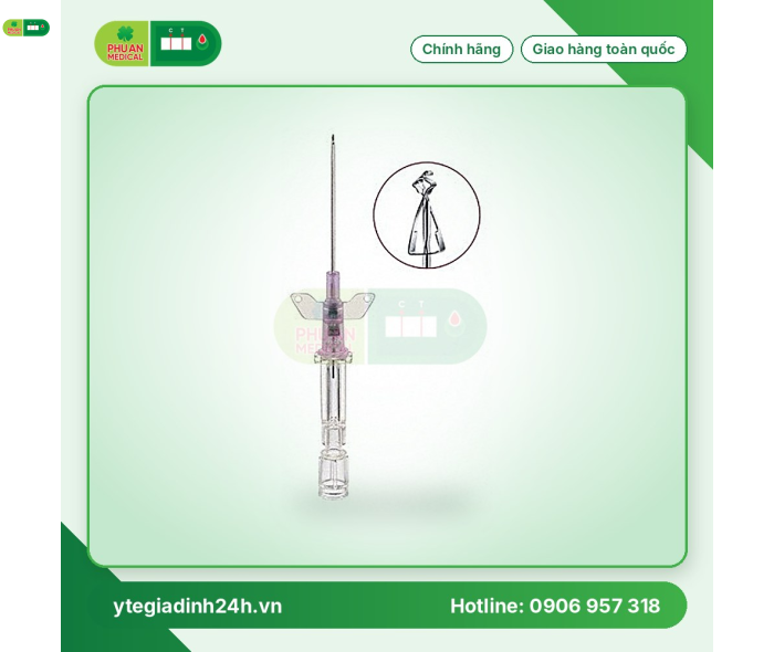 Kim luồn TM an toàn các số 16,18,20,24G Có đầu bảo vệ bằng kim loại. Có cánh, không cửa bơm thuốc