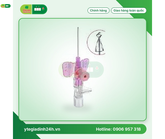 Kim luồn TM an toàn G18 Có đầu bảo vệ bằng kim loại. Có cánh có cửa bơm thuốc