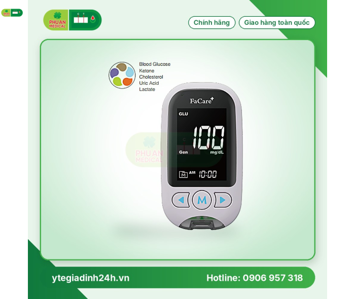 Máy đo đa thông số FaCare M168, đo đường huyết, mỡ máu, acid uric, ketone, lactate
