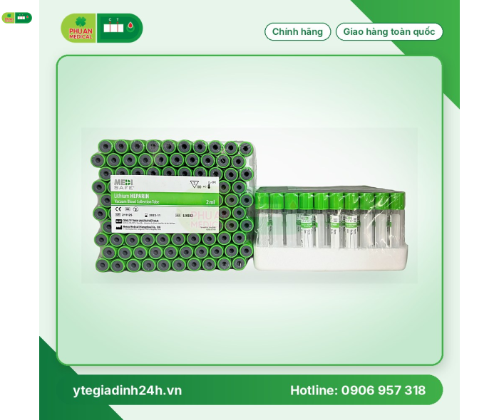 Medisafe - Ống nghiệm máu chân không Lithium HEPARIN 2ml / 4ml