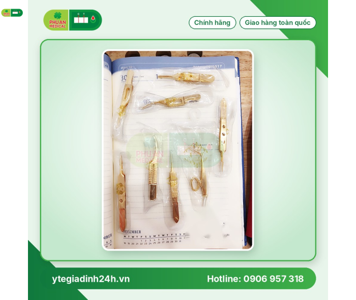 Pen, kéo, kìm, kẹp, nhíp, dụng cụ y khoa mạ vàng 