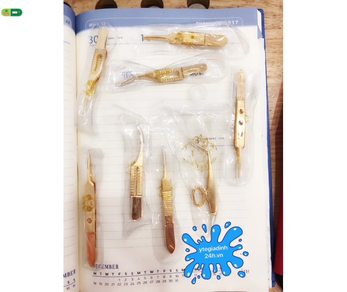 Pen, kéo, kìm, kẹp, nhíp, dụng cụ y khoa mạ vàng 