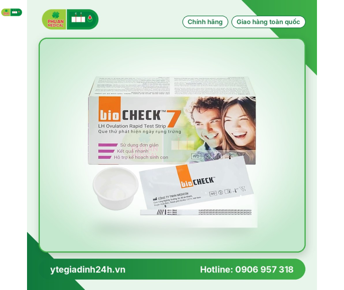 Que thử phát hiện ngày rụng trứng Bio Check cho kết quả trong 5 - 10 phút (7 cái)