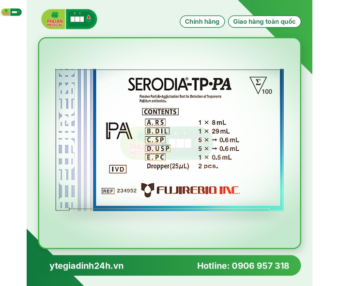 Thuốc thử xét nghiệm định tính và bán định lượng kháng thể kháng Treponema pallidum Serodia - TP.PA vi khuẩn giang mai